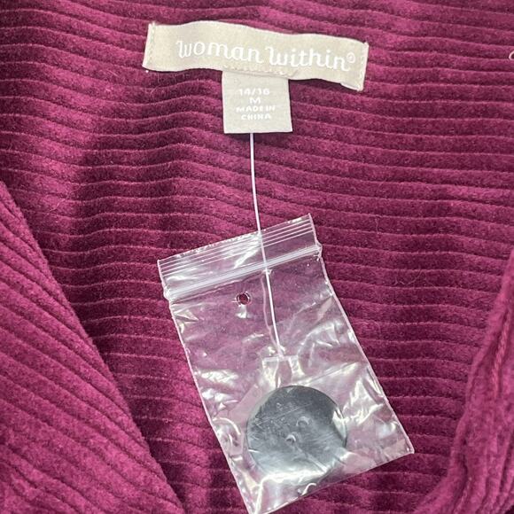 Woman Within Wide Wale Corduroy Shacket Button Chore Jacket Size 14/16 Purple - Picture 4 of 12